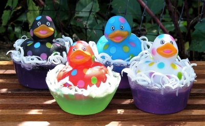 polka-dotted rubber duckie soaps by Kulina Folk Art