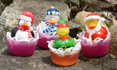 winter holiday assorted rubber duckie soaps