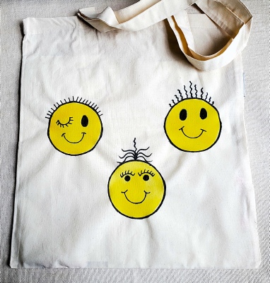 Smiley Painting on Tote Bag, Kulina Folk Art
